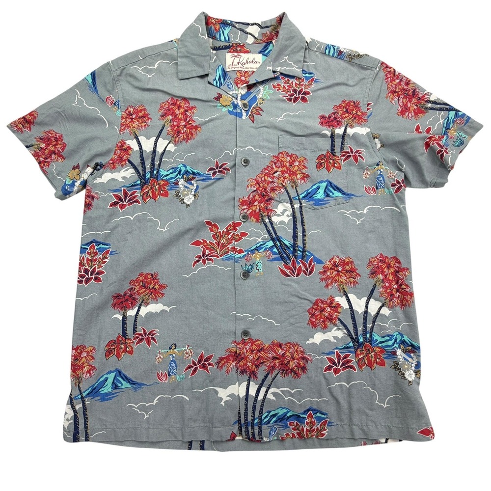 Kahala Shirt Mens XS Gray Short Sleeve Button Up Floral Pocket Relaxed Hawaiian